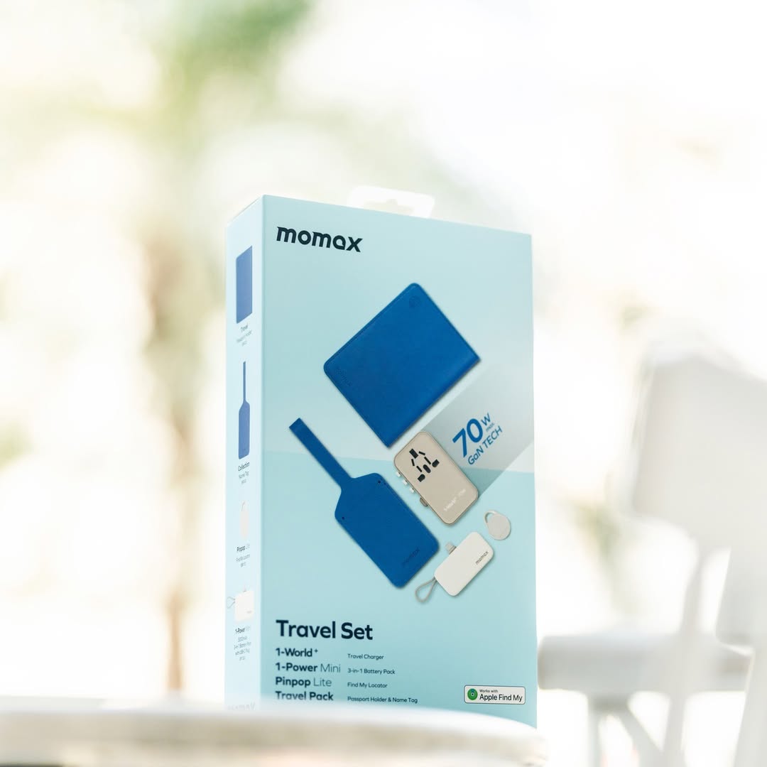 Momax Travel Set Adapter 70W With Cable Built in Type-C +Type-C 3-in 1 Mini Battery Pack+Pinpop+Passport Cover Momax Travel Set Adapter 70W With Cable Built in Type-C +Type-C 3-in 1 Mini Battery Pack+Pinpop+Passport Cover
